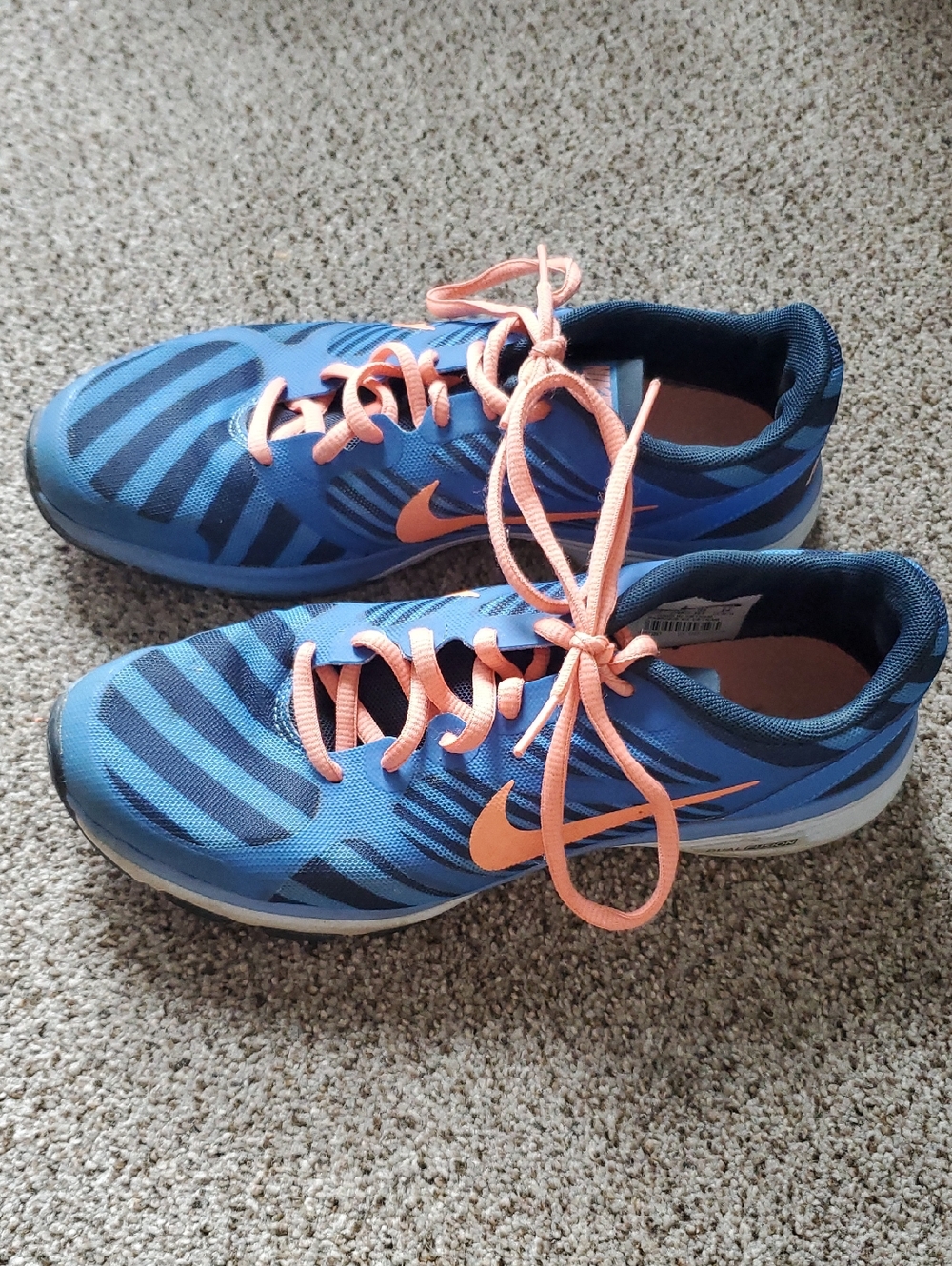 Nike Women's Blue Zebra-Pattern Sneakers with Coral Laces